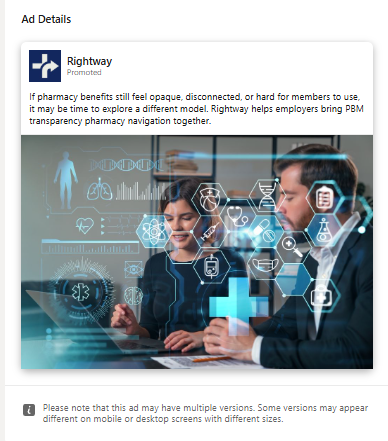 Rightway LinkedIn single image ad using a stock photo with hexagon and DNA graphics